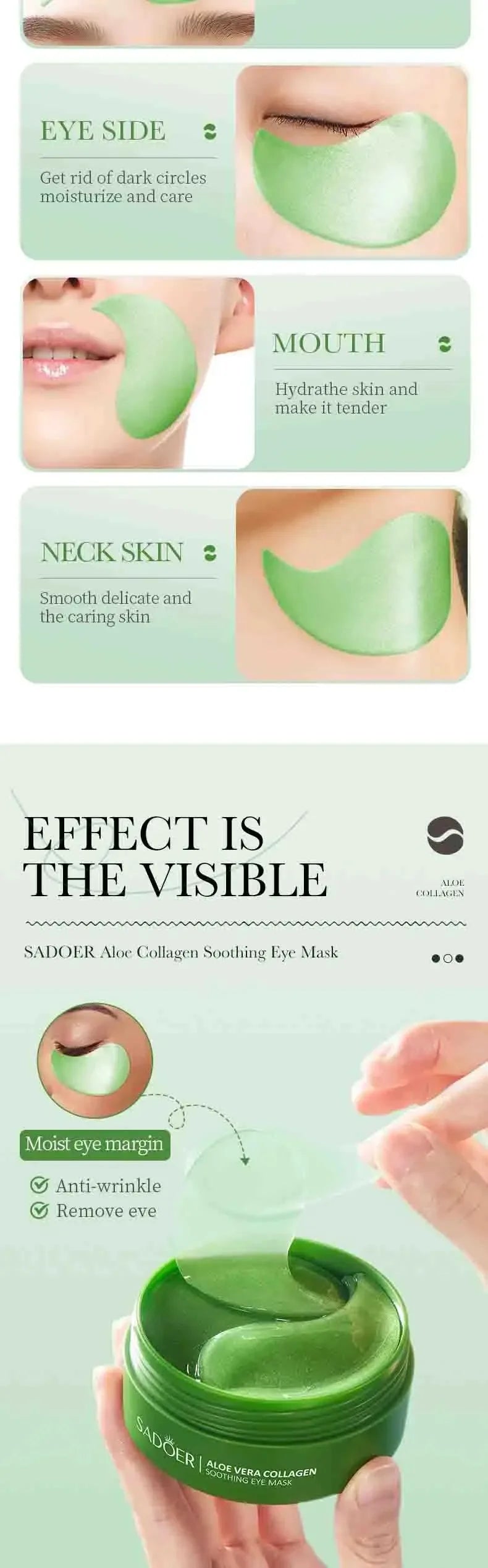 Aloe Vera Collagen Eye Masks 60pcs – Dark Circles & Anti-Wrinkle Patches