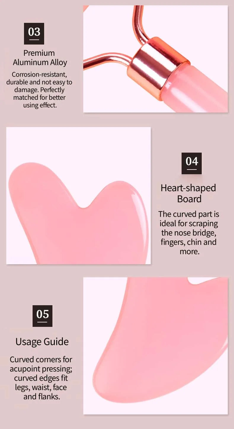 Natural Resin Face Roller & Gua Sha Set – Lifting, De-Puffing & Anti-Wrinkle Facial Massager