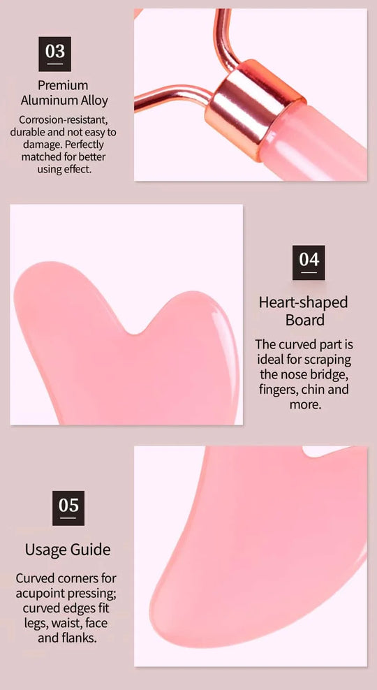Natural Resin Face Roller & Gua Sha Set – Lifting, De-Puffing & Anti-Wrinkle Facial Massager